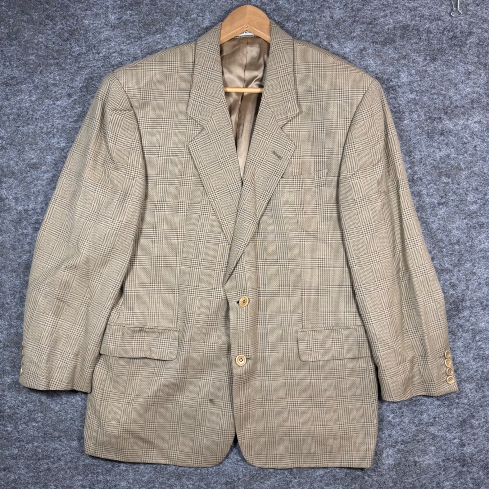 Hugo Boss Blazer Mens 40S Tan Glen Check Torello Viera Wool Linen Silk Delon